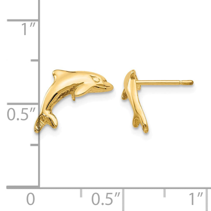 10k Yellow Gold Dolphin Post Earrings, 11mm