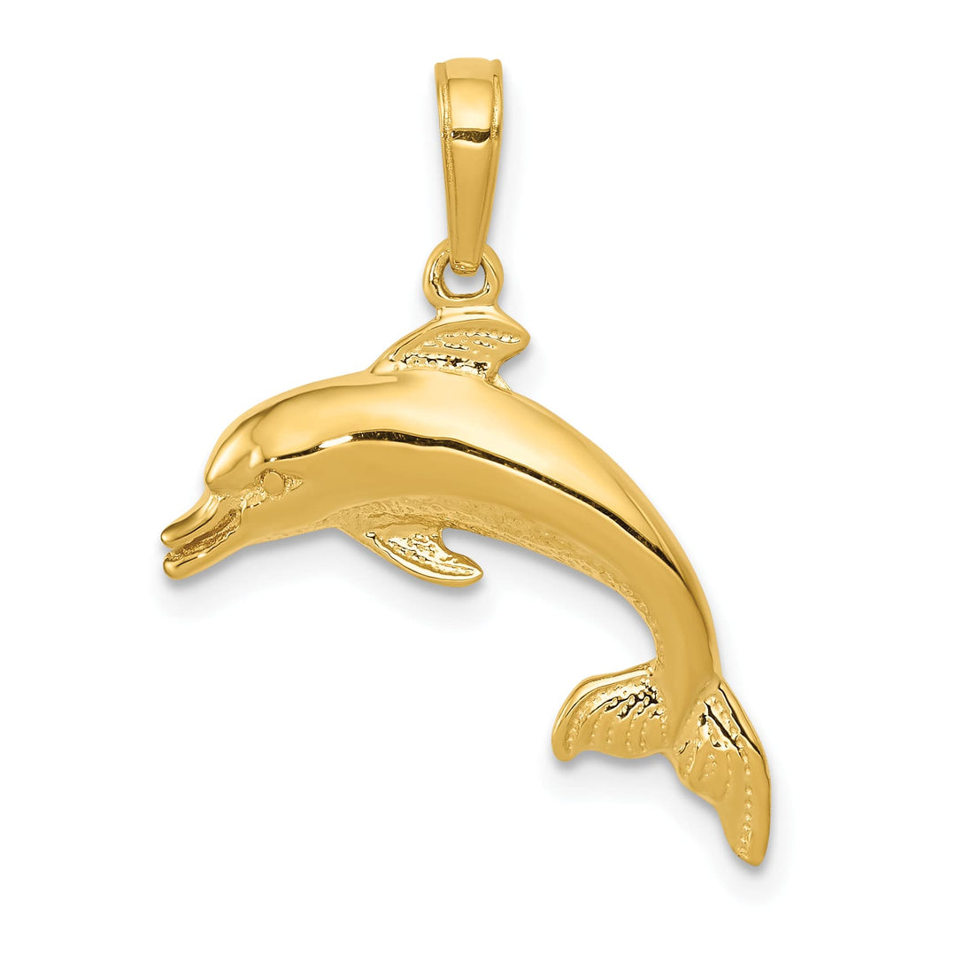 10K Yellow Gold Dolphin Swimming Pendant