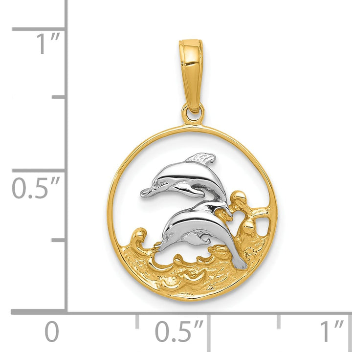 10K Yellow Gold Double Dolphins in Circle Charm