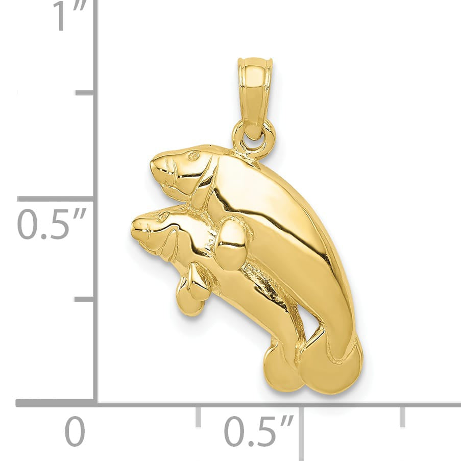 10K Yellow Gold Double Manatee Pendant