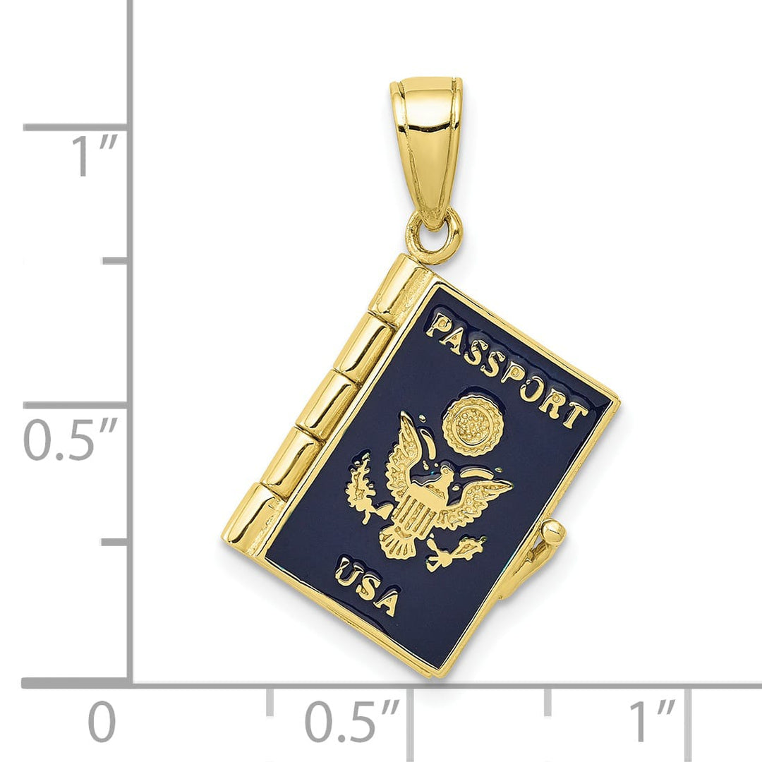 10K Yellow Gold Enamel 3-D Passport USA That Opens Pendant