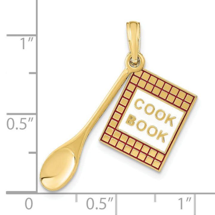 10K Yellow Gold Enameled 3-D Cook Book and Spoon Charm