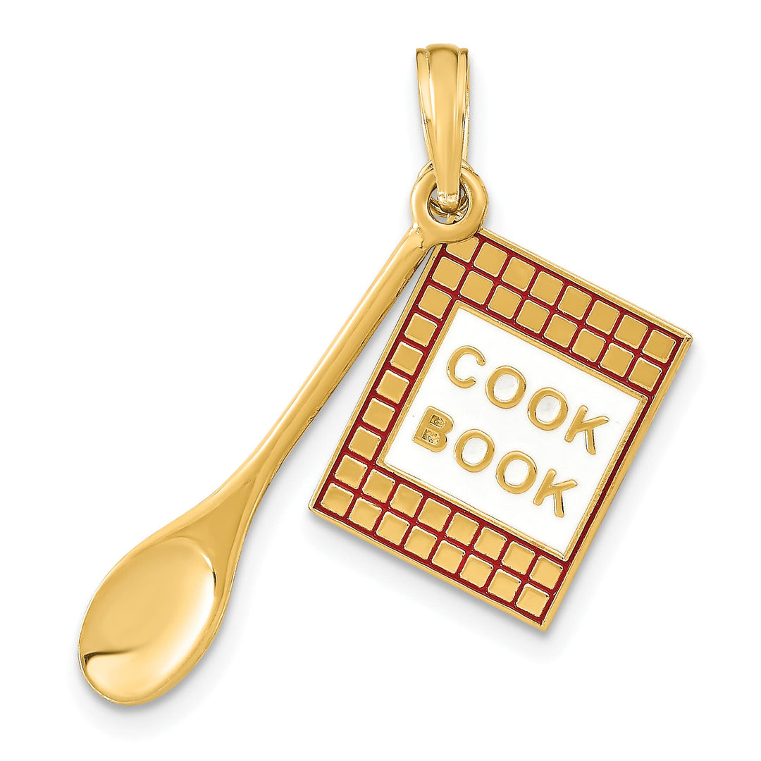 10K Yellow Gold Enameled 3-D Cook Book and Spoon Charm