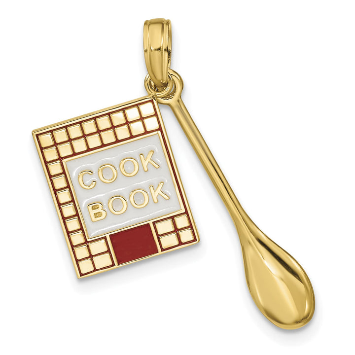 10K Yellow Gold Enameled 3-D Cook Book and Spoon Charm