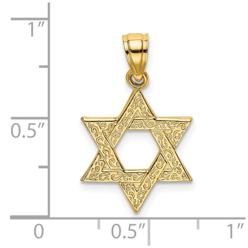 10K Yellow Gold Engraved Swirls Star of David Charm