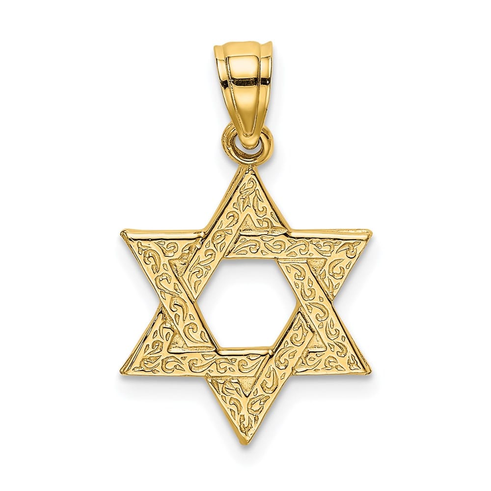 10K Yellow Gold Engraved Swirls Star of David Charm