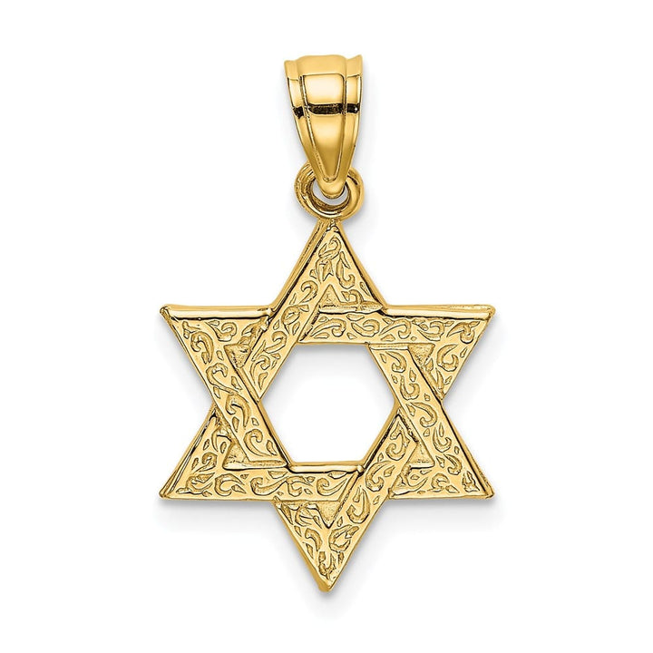 10K Yellow Gold Engraved Swirls Star of David Charm