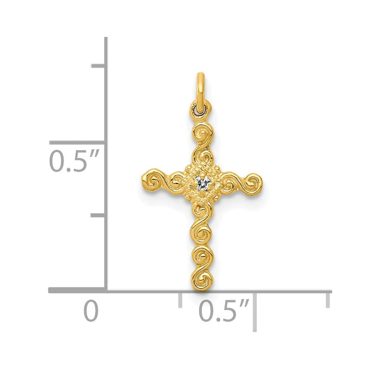 10K Yellow Gold Extra Large .01 ct Diamond Cross Charm