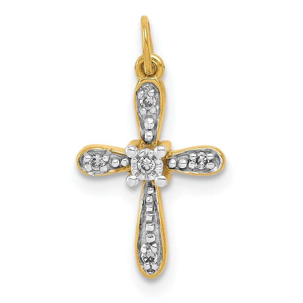 10K Yellow Gold Extra Large .03 ct Diamond Latin Cross Charm