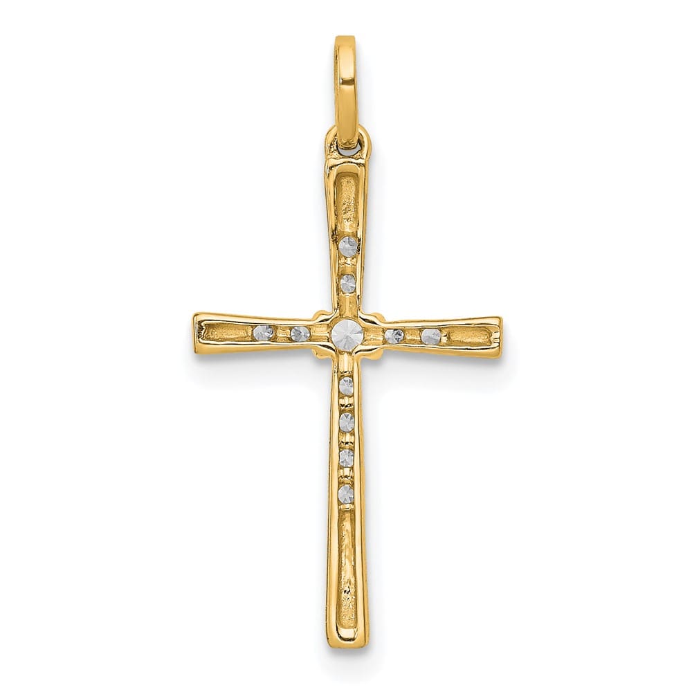 10K Yellow Gold Extra Large 1/10 ct Diamond Cross Pendant