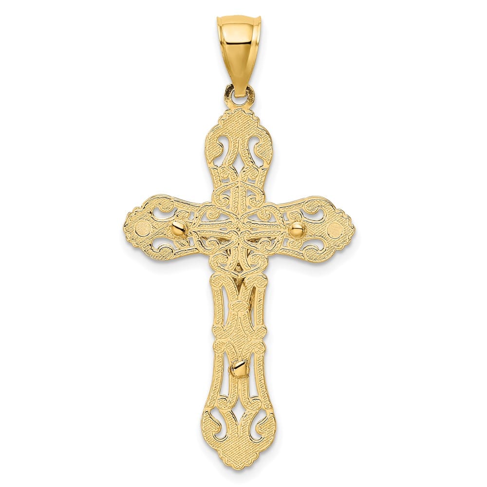 10K Yellow Gold Extra Large Crucifix with Scrolled Tips Charm