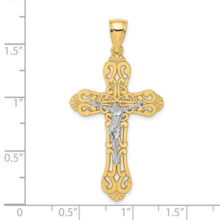 10K Yellow Gold Extra Large Crucifix with Scrolled Tips Charm