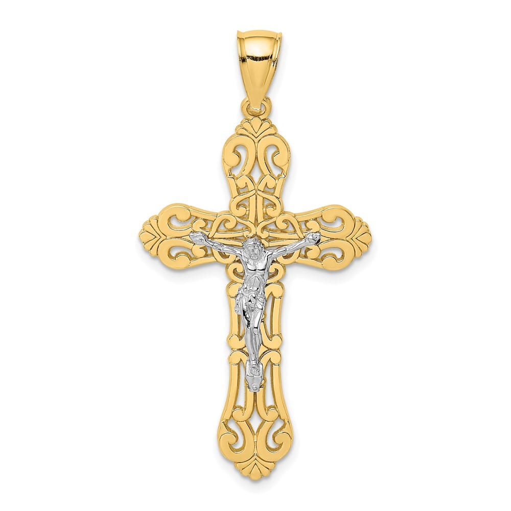 10K Yellow Gold Extra Large Crucifix with Scrolled Tips Charm