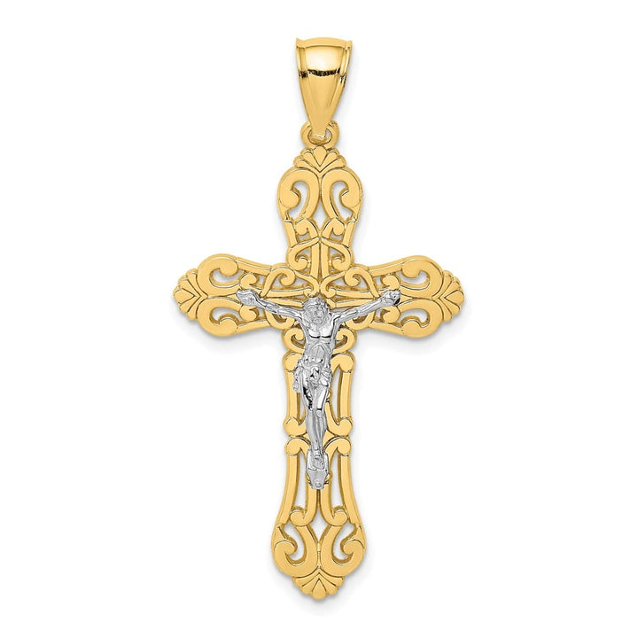 10K Yellow Gold Extra Large Crucifix with Scrolled Tips Charm