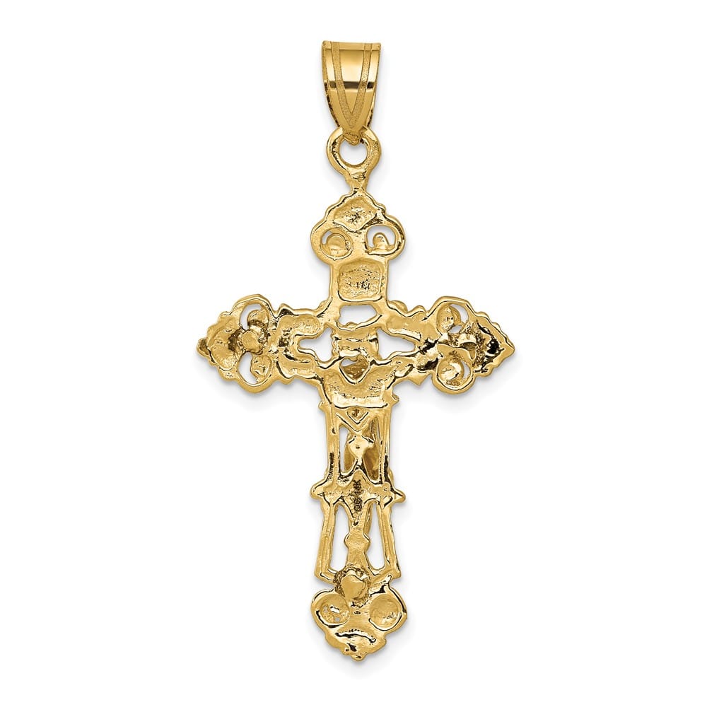 10K Yellow Gold Extra Large INRI Fleur de Lis Crucifix Pendant