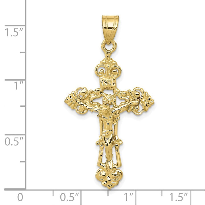 10K Yellow Gold Extra Large INRI Fleur de Lis Crucifix Pendant