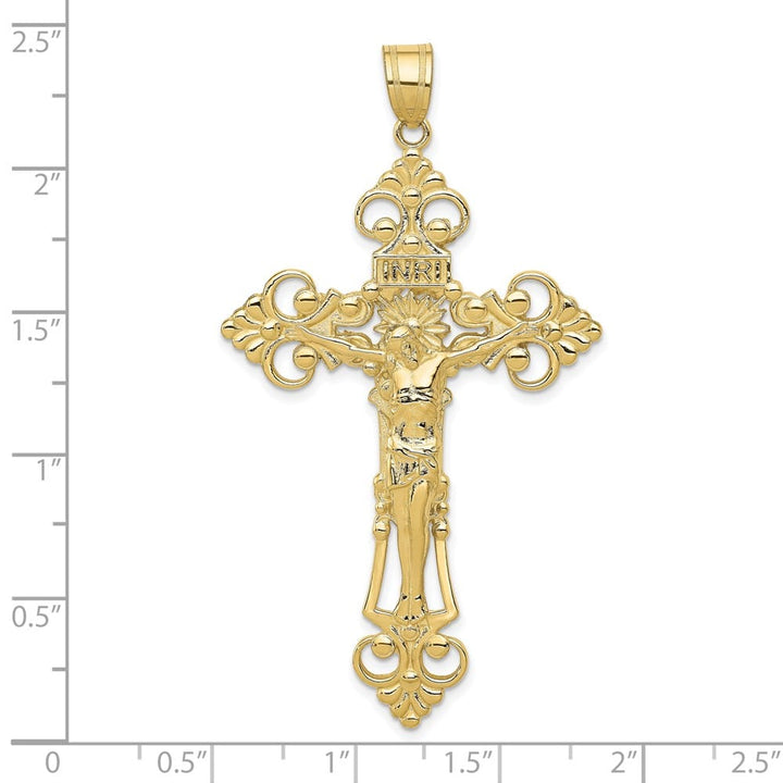 10K Yellow Gold Extra Large INRI Fleur de Lis Crucifix Pendant
