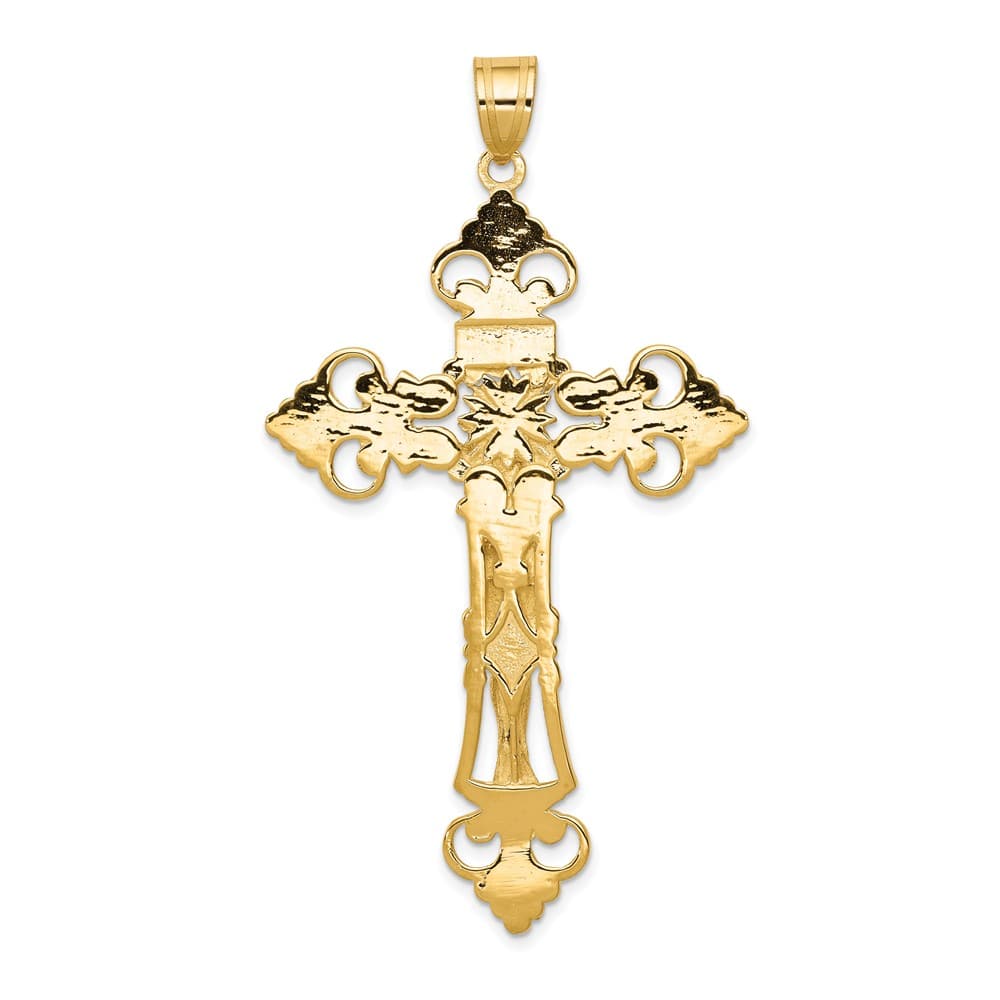 10K Yellow Gold Extra Large INRI Fleur de Lis Crucifix Pendant