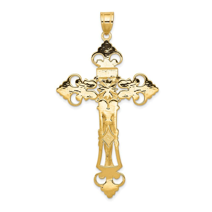 10K Yellow Gold Extra Large INRI Fleur de Lis Crucifix Pendant