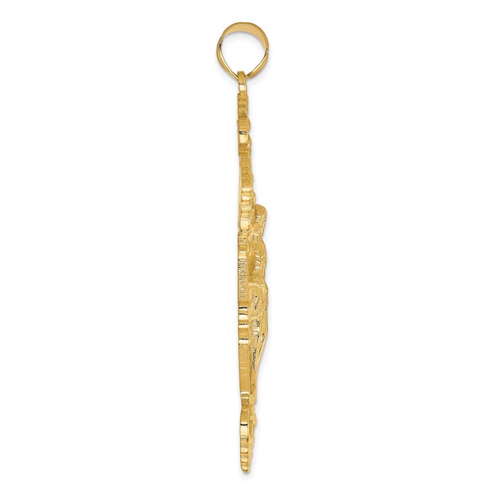 10K Yellow Gold Extra Large INRI Fleur de Lis Crucifix Pendant