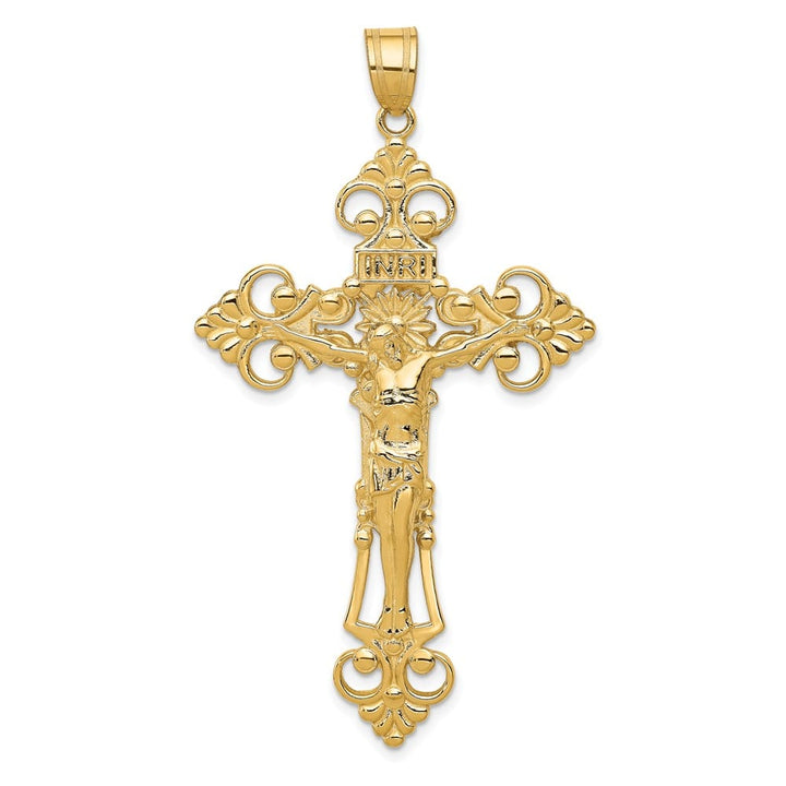 10K Yellow Gold Extra Large INRI Fleur de Lis Crucifix Pendant
