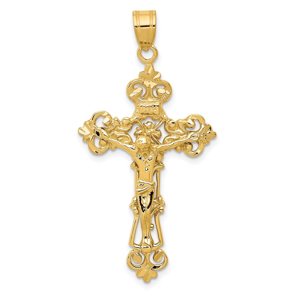 10K Yellow Gold Extra Large INRI Fleur de Lis Crucifix Pendant