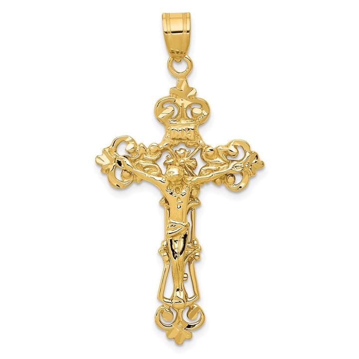 10K Yellow Gold Extra Large INRI Fleur de Lis Crucifix Pendant