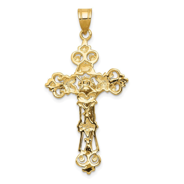 10K Yellow Gold Extra Large INRI Fleur de Lis Crucifix Pendant