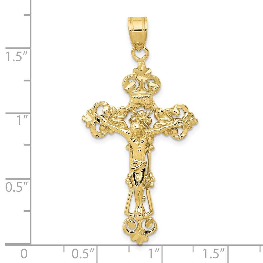 10K Yellow Gold Extra Large INRI Fleur de Lis Crucifix Pendant