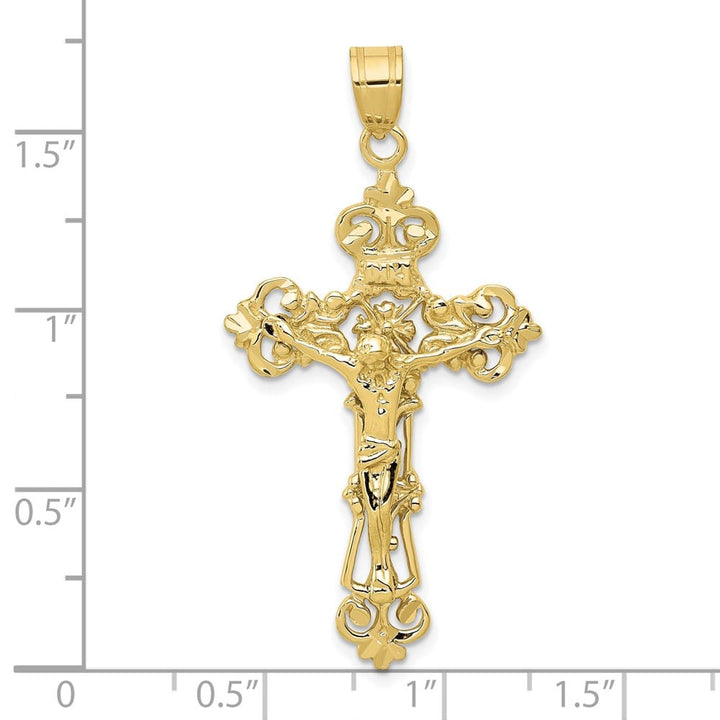 10K Yellow Gold Extra Large INRI Fleur de Lis Crucifix Pendant