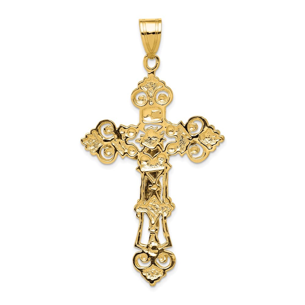 10K Yellow Gold Extra Large INRI Fleur de Lis Crucifix Pendant