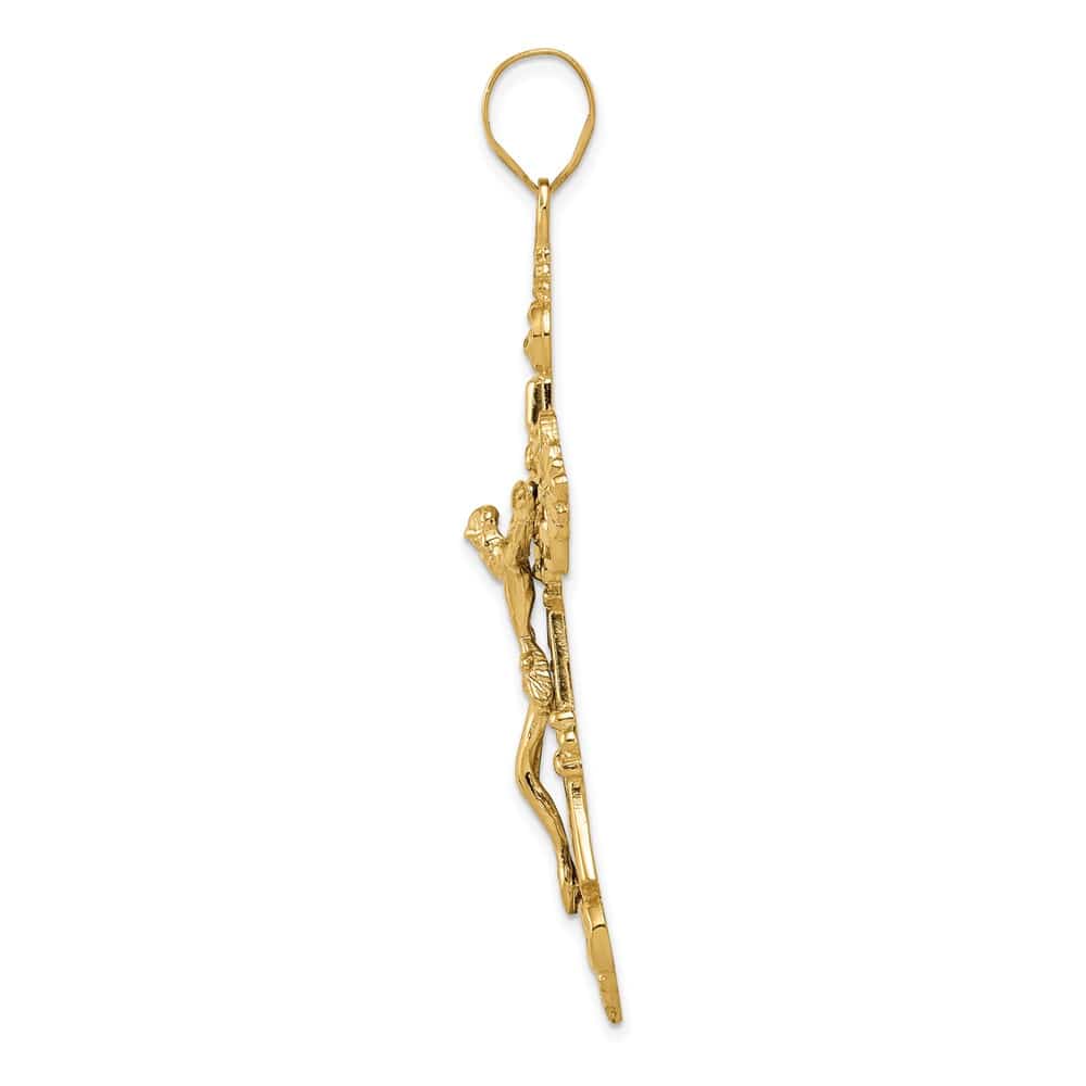 10K Yellow Gold Extra Large INRI Fleur de Lis Crucifix Pendant