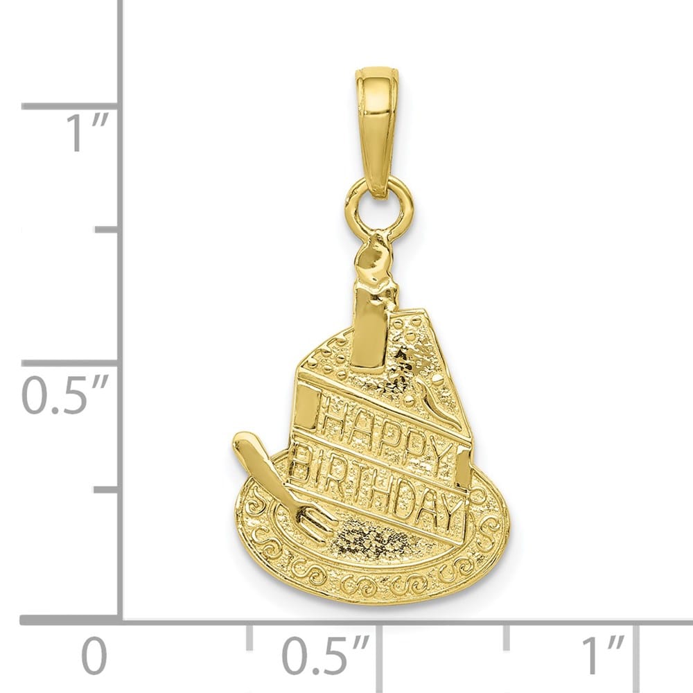 10K Yellow Gold Extra Large Slice of Cake with Candle Happy Pendant