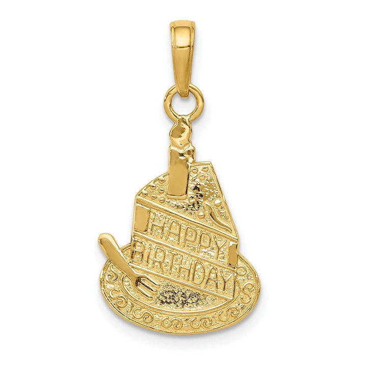 10K Yellow Gold Extra Large Slice of Cake with Candle Happy Pendant
