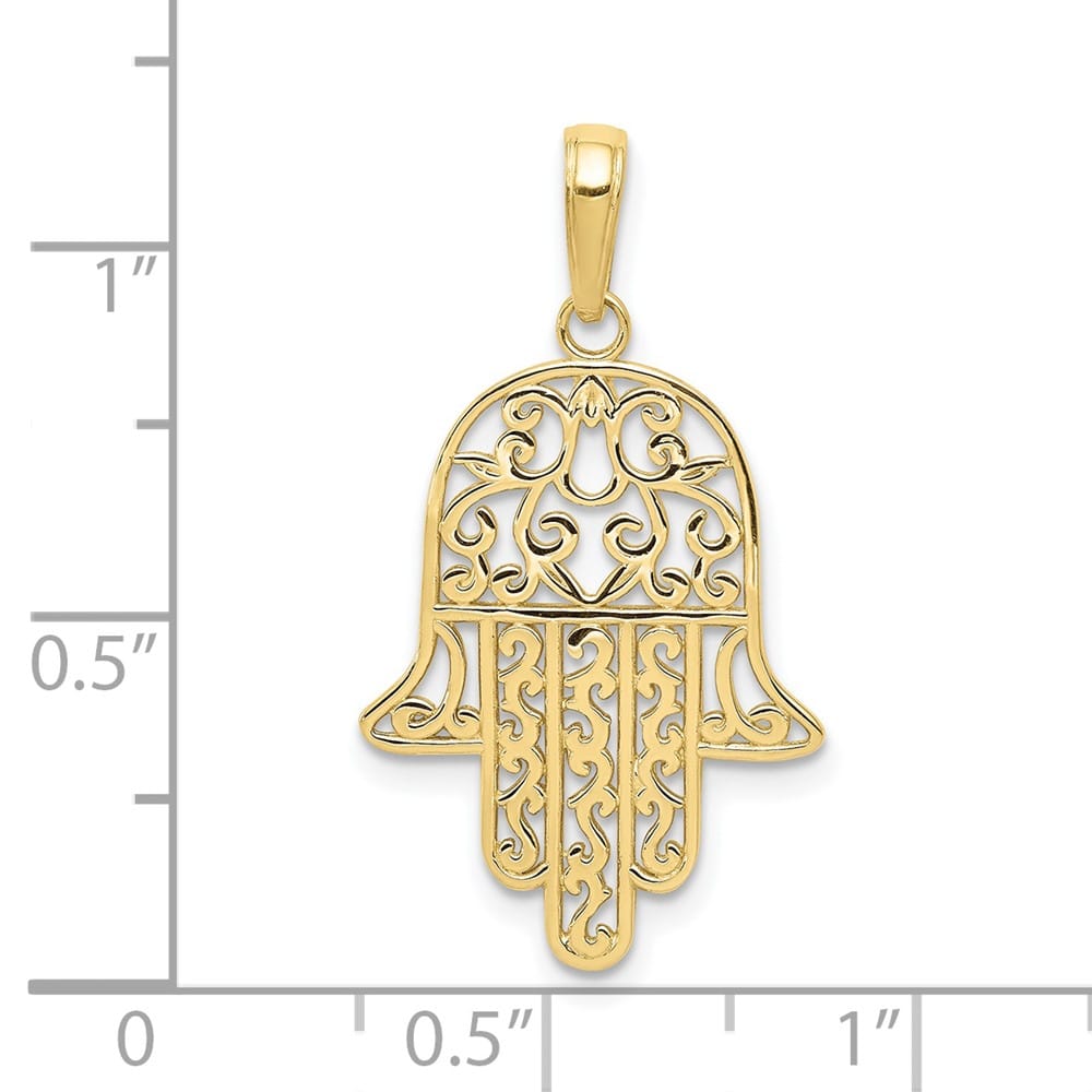 10K Yellow Gold Filigree Chamseh 21.05 mm x 15.52 mm Pendant