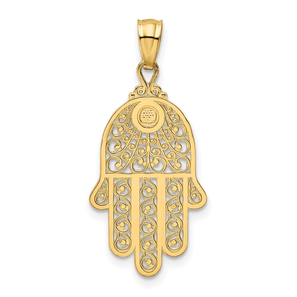 10K Yellow Gold Filigree Hamsa / Hand of God Pendant