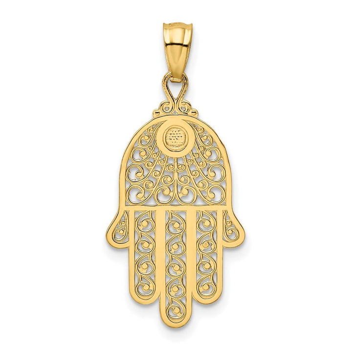 10K Yellow Gold Filigree Hamsa / Hand of God Pendant