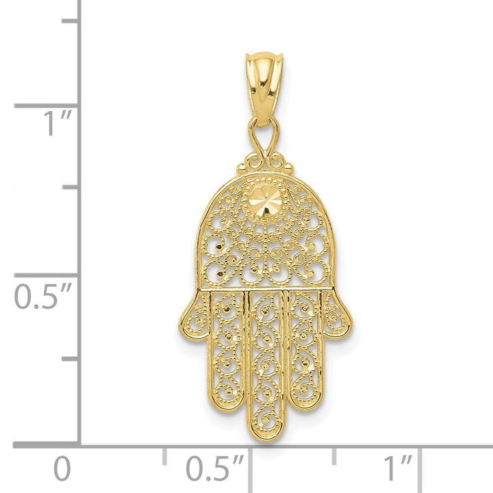 10K Yellow Gold Filigree Hamsa / Hand of God Pendant