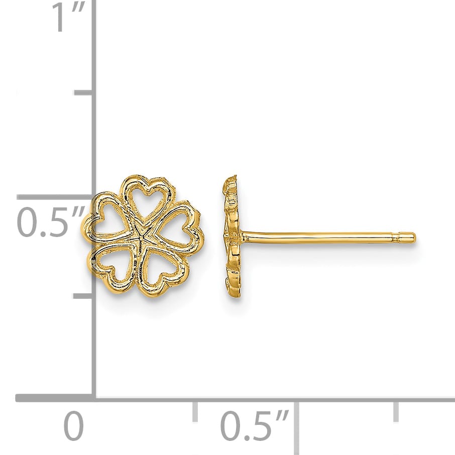 10k Yellow Gold Five Hearts Flower Circle Post Earrings