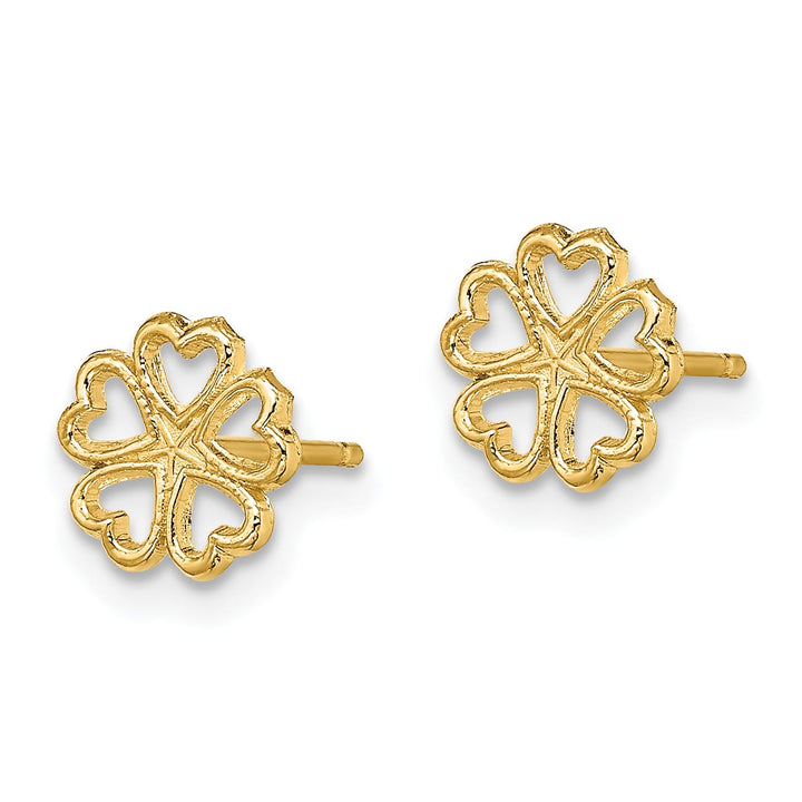 10k Yellow Gold Five Hearts Flower Circle Post Earrings