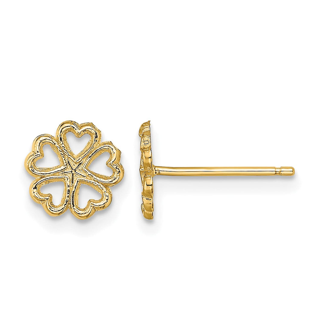 10k Yellow Gold Five Hearts Flower Circle Post Earrings