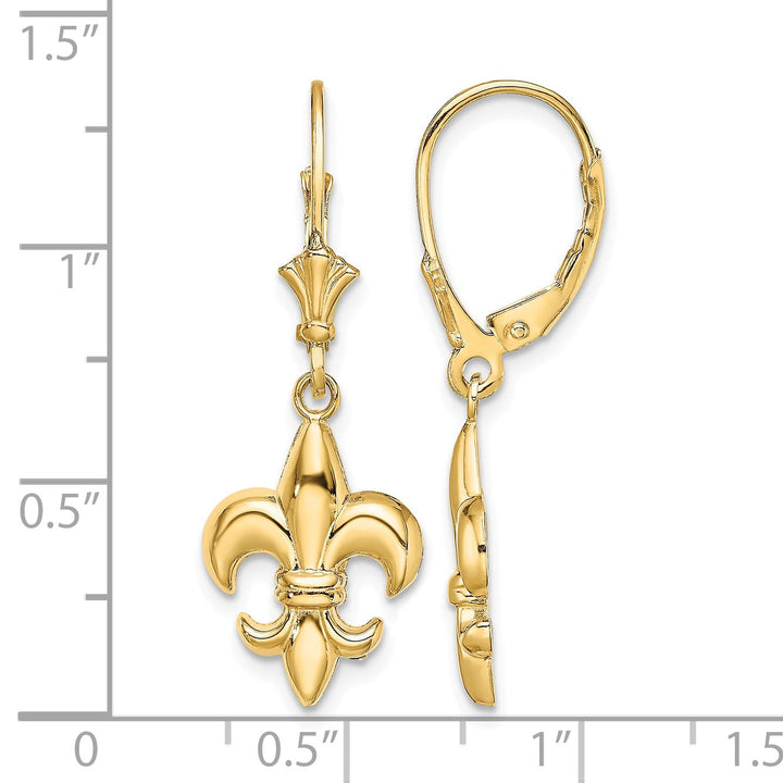 10k Yellow Gold Fleur-de-Lis Dangle Leverback Earrings