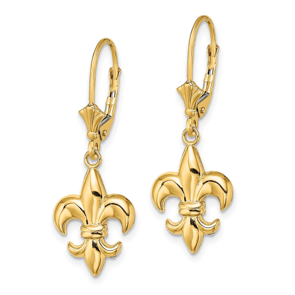10k Yellow Gold Fleur-de-Lis Dangle Leverback Earrings
