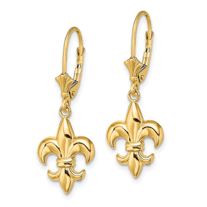 10k Yellow Gold Fleur-de-Lis Dangle Leverback Earrings