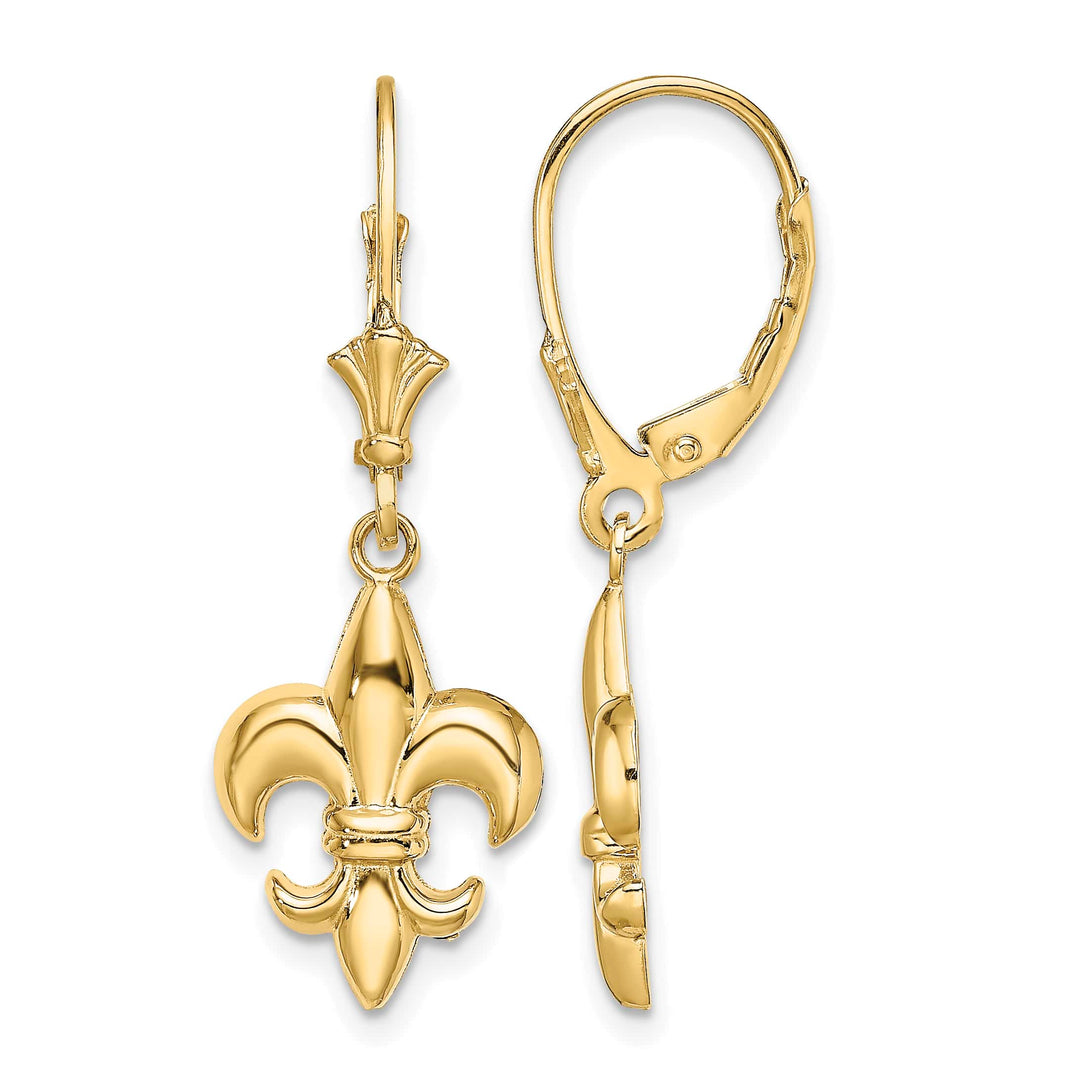 10k Yellow Gold Fleur-de-Lis Dangle Leverback Earrings