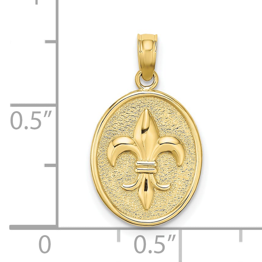 10K Yellow Gold Fleur de Lis on Oval Disc Charm