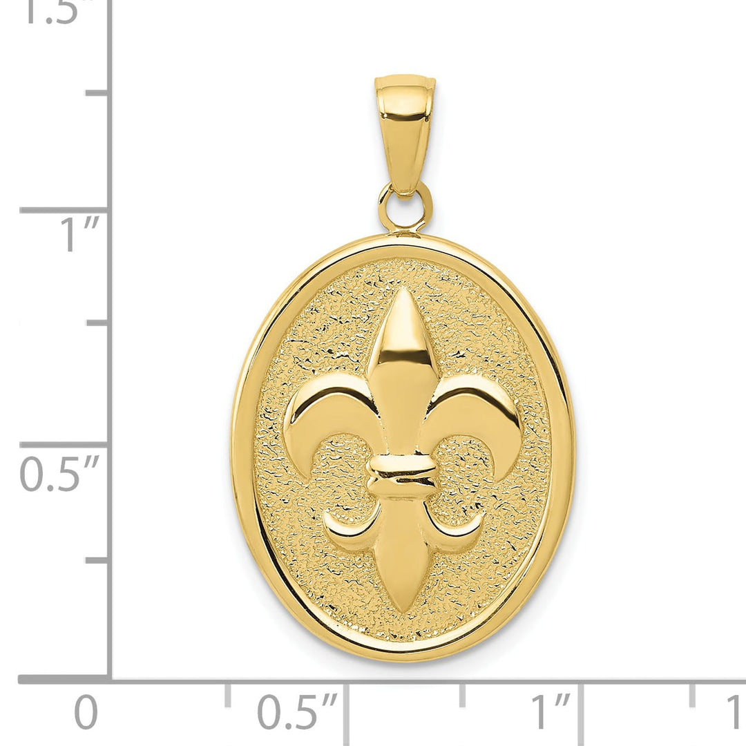 10K Yellow Gold Fleur-De-Lis on Oval Disk Pendant