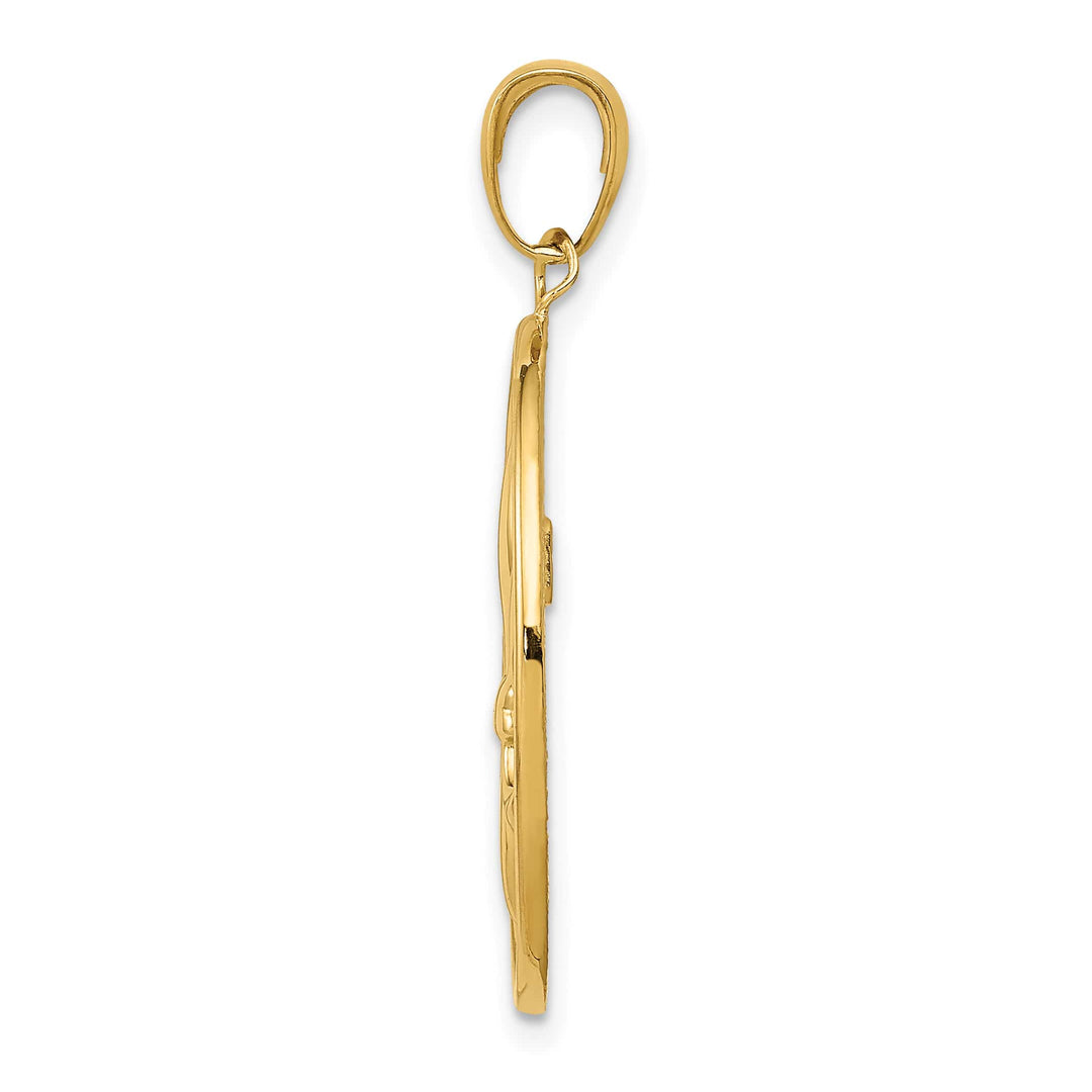 10K Yellow Gold Fleur-De-Lis on Oval Disk Pendant