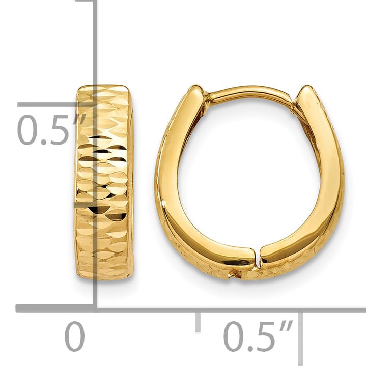 10k Yellow Gold Gold Textured and Polished Hinged Hoop Earrings