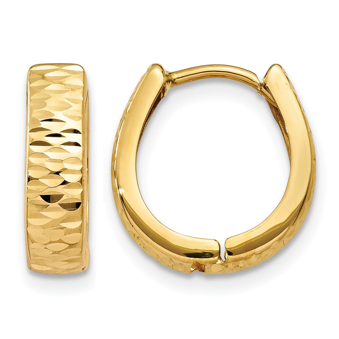 10k Yellow Gold Gold Textured and Polished Hinged Hoop Earrings